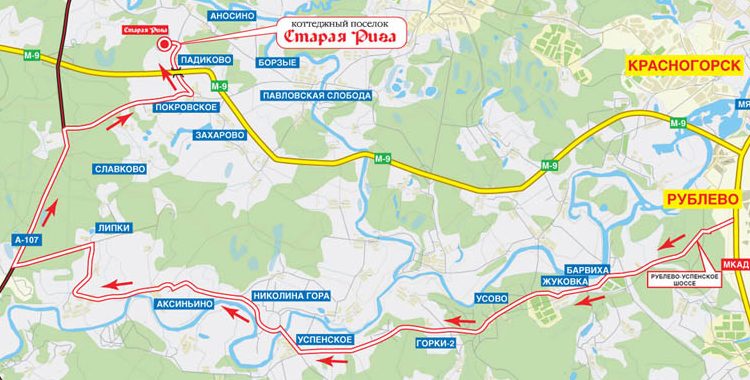 Схема проезда в поселок Старая Рига, увеличить Схема проезда в поселок Старая Рига, увеличить